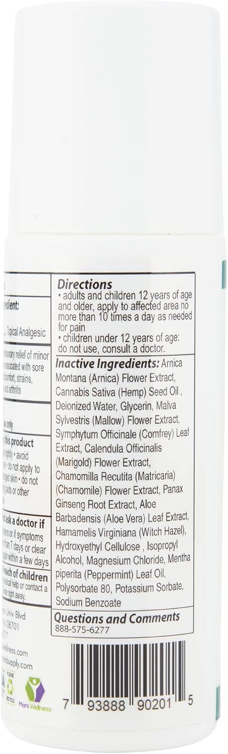 MARS WELLNESS MG+ Cooling Roll on Pain Relief (3 oz) - Fast Acting Arnica Roll on with 5% Menthol for Sore Muscle Pain