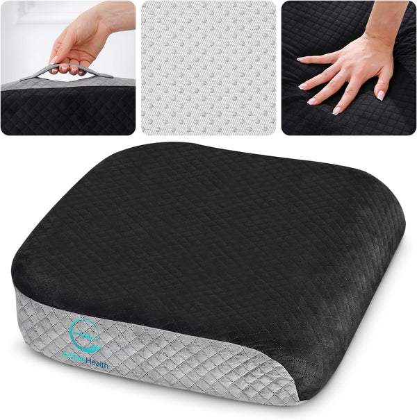 Extra Large Memory Foam Seat Cushion for Office Chair, Wheelchair, Floor Pillow, Back Pain Relief, Plush Velvet