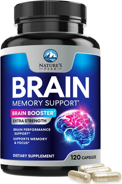 Brain Supplements for Memory and Focus - Nootropic Support with Bacopa, Cognitive Vitamins, 120 Capsules