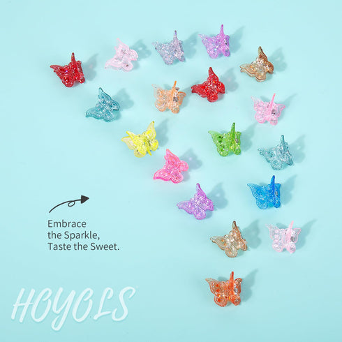 Hoyols Glitter Butterfly Hair Clips, 90s Girls Hair Accessories, Sparkle Small Jaw Claw Clips, Assorted 48 pcs
