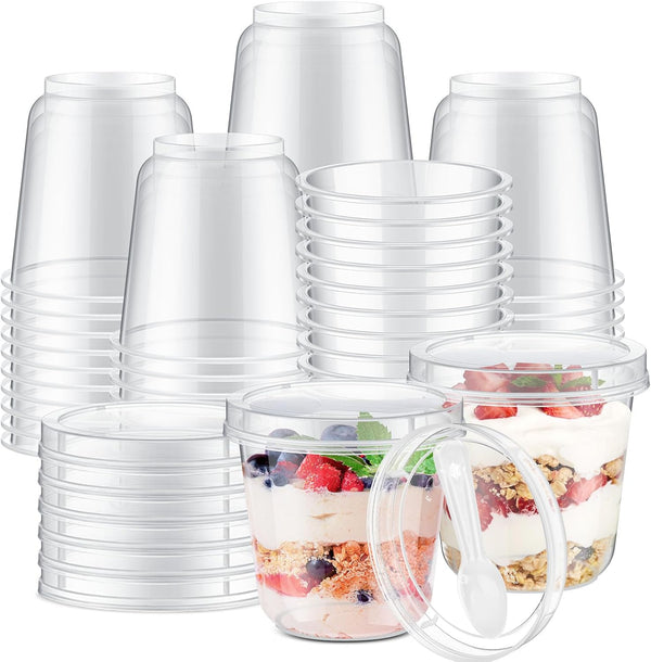 Jingmore 50 Pack 9.5oz Clear Plastic Yogurt Parfait Cups Disposable Overnight Oats Containers