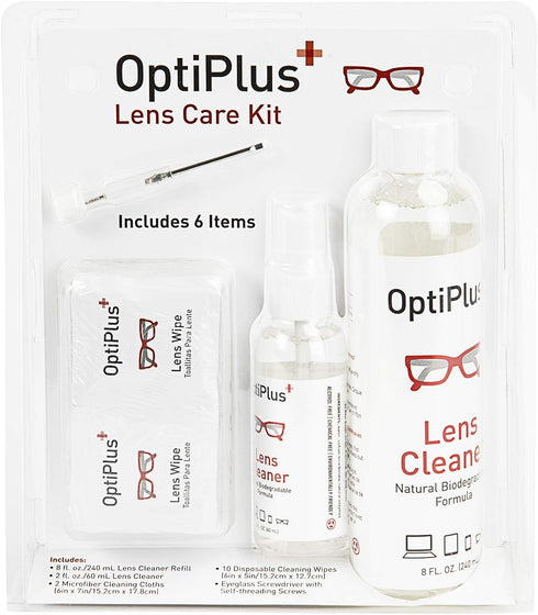 OptiPlus Lens Care Kit Alcohol-Free, Microfiber Cloths, Wipes, Eyeglass Screwdriver