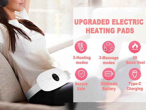 Portable Electric Heating Pad, 3-Speed Adjustment Waist Belt for Back Pain Relief, Fast Heating Belly Wrap (White)