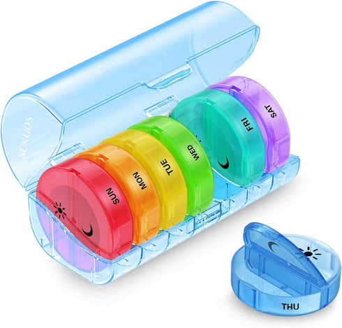Sukuos Large Weekly Pill Organizer, 2 Times a Day Daily Pill Box 7 Day Easy to Open with Double Protection, AM PM (Blue)