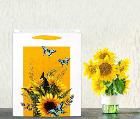 XJF 13" Large Sunflowers Gift Bag - Watercolor Flowers Gift Bag with Tissue Paper Sunflowers Gifts Bags for Birthdays