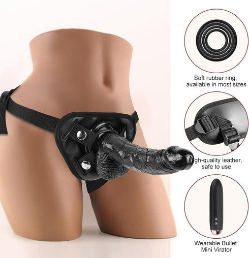 Strap-on Realistic Vibrating Dildo Wearable Harness with Bullet Vibrator, Detachable Silicone G Spot Stimulator, Vagina
