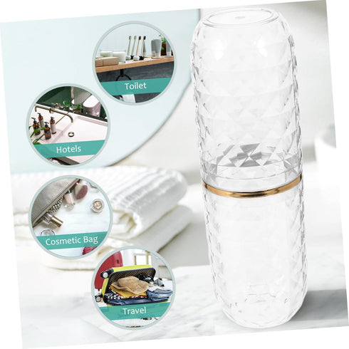OUNONA Portable Travel Toothbrush Case and Holder Plastic Toothbrush Storage Container with Mouthwash Cup Function
