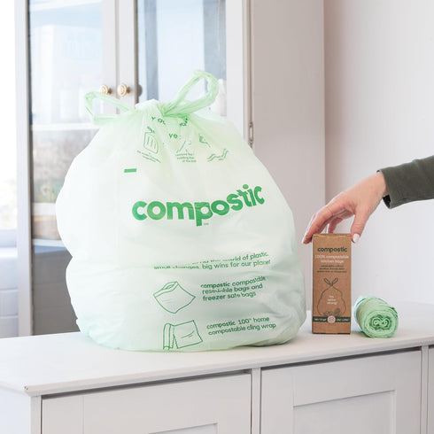 Home Compostable Trash Bags, 13 Gallon Tall Kitchen Rubbish Bags (23” x 29”), Extra Strong, 50 Count