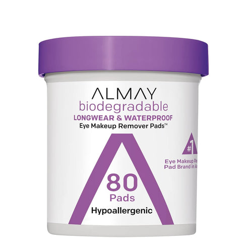 Almay Biodegradable Makeup Remover Pads, 80 Count, Longwear & Waterproof, Hypoallergenic, Fragrance-Free