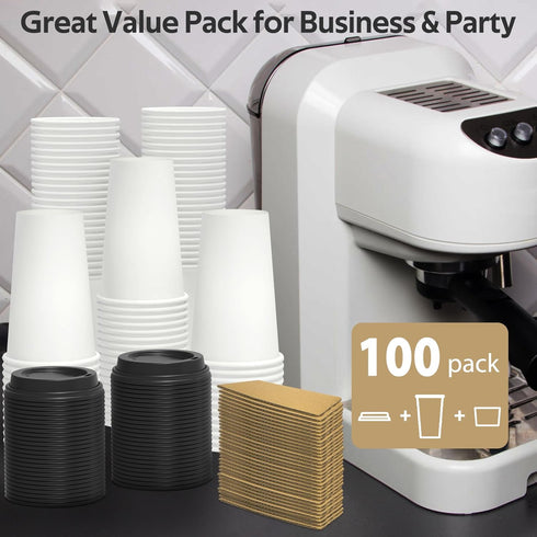 100 Pack 16 oz Disposable Coffee Cups with Lids, Sturdy Thick Paper Insulated to Go Coffee Cups for Hot & Cold Beverage
