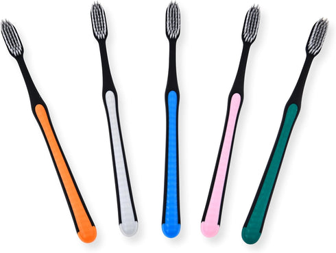ADA Activated Charcoal Toothbrush 5 Pack, Extra Soft Ultrafine Bamboo Bristles, Natural Whitening, Multicolor