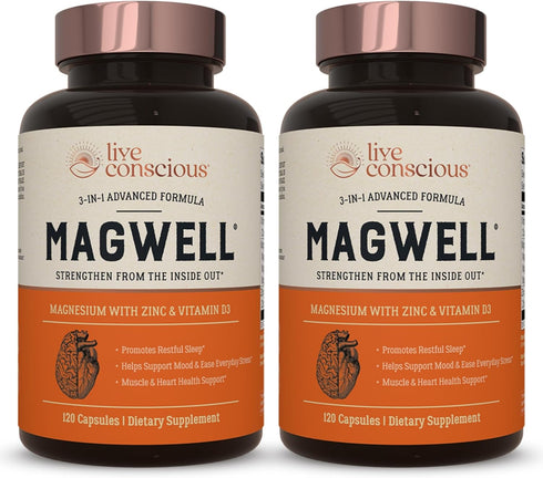 Live Conscious Magnesium Zinc & Vitamin D3 - Bioavailable Forms of Magnesium - Bone & Heart Health, Immune System