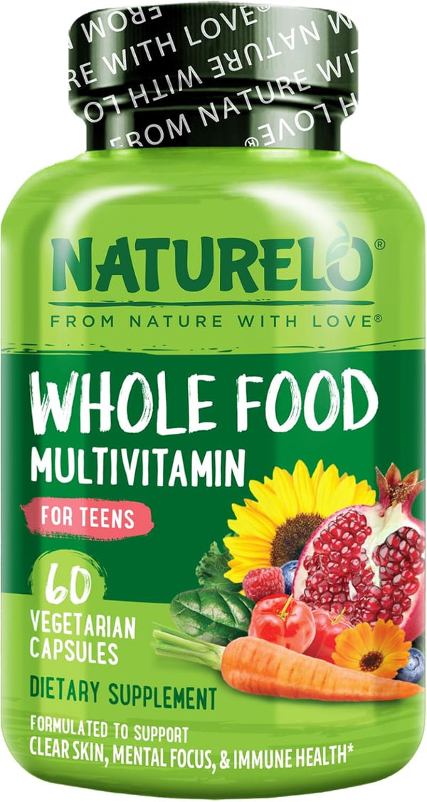 NATURELO Teen Multivitamin - Whole Food Multivitamin with Minerals for Active Kids, Non-GMO, Vegan & Vegetarian, 60