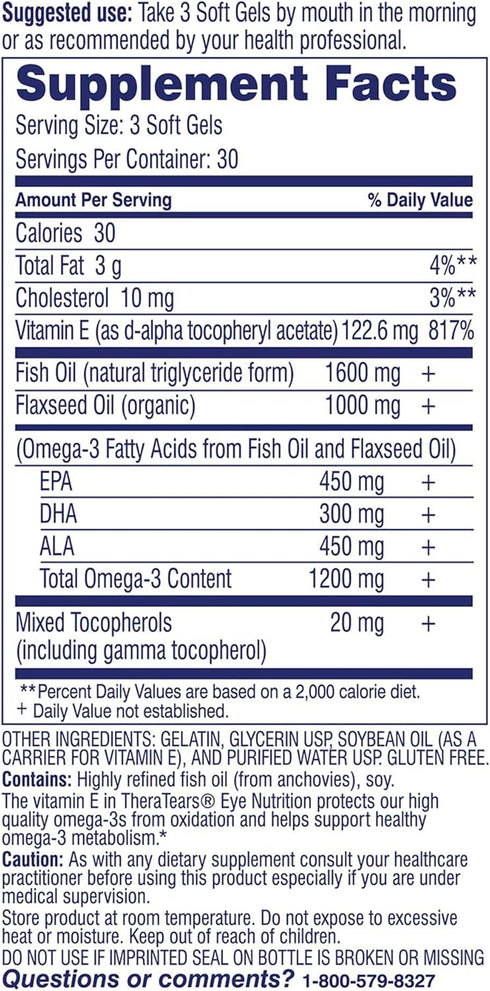 TheraTears Omega 3 Supplement, 1200mg, 90 ct, Pack of 1
