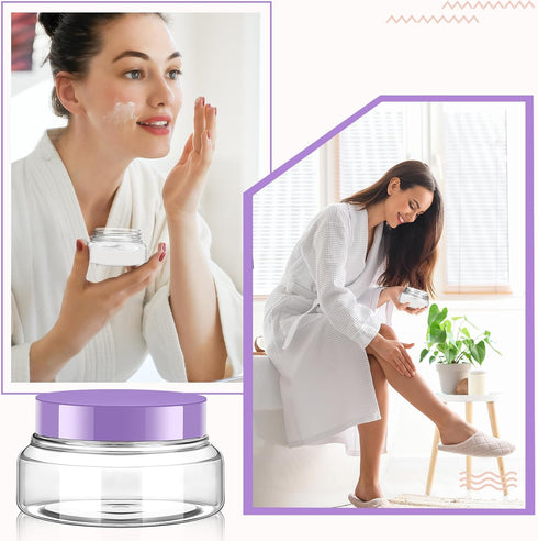 Tessco 24 Pack Plastic Jars with Lids, Round Refillable Cosmetic Containers, Empty Body Butter Jars for Cosmetics