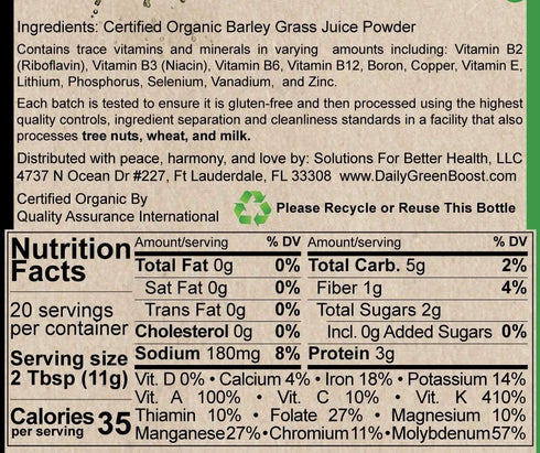 Daily Green Boost, 8oz Organic Raw Vegan, Gluten-Free
