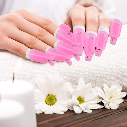 MORGLES Nail Polish Remover Clips Kit, 10 Pcs Nail Clips, 300 Pcs Cotton Pads, Glass Shiner, Cuticle Pusher