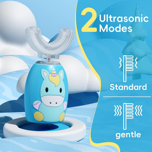LHhuizou 4 2 360-Degree IPX7 Kids U Shaped Electric Toothbrush Brush Heads, Automatic Sonic Toothbrush Kids Modes