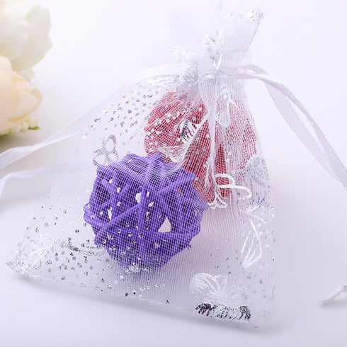 Wudygirl 100pcs Drawstring Organza Bag, 3.54X4.72 Inch, White Butterfly for Wedding Favors