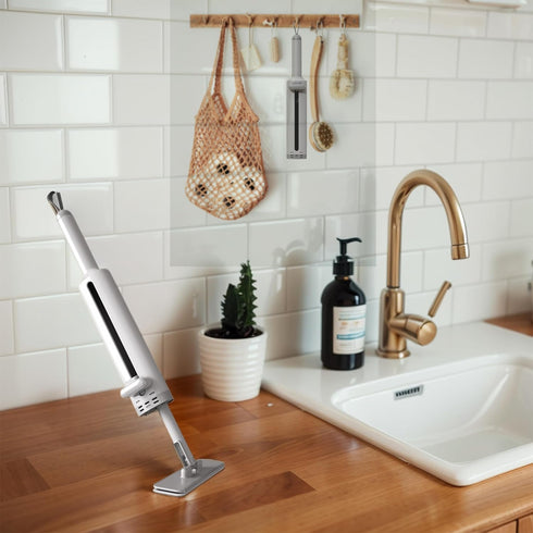 Mini Mop for Small Spaces, Portable Self-Squeeze Mop with Crevice Brush, Silicone Squeegee & 2 Reusable Pads