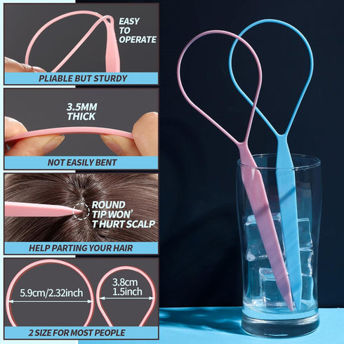 Teenitor 4pcs Pony Hair Tail Tools - Hair Loop Styling Tool for Women and Girls, Light Blue/Pink