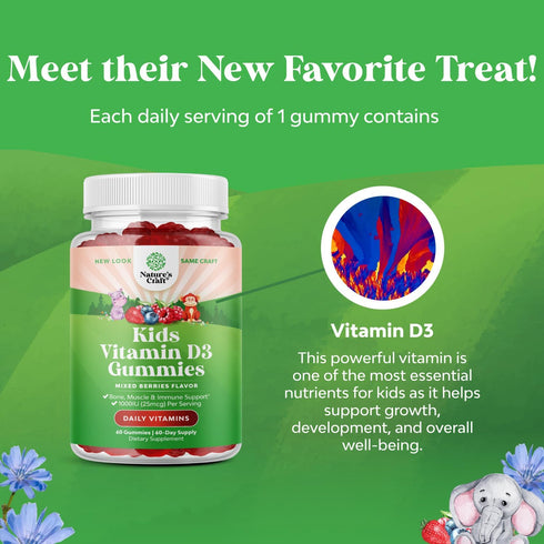 Chewable Vitamin D Gummies for Kids - 1000 IU per Serving | Delicious Immune Support for Kids & Toddlers - Kosher,
