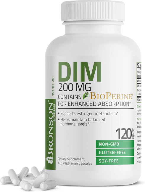 Bronson DIM Supplement 200 mg with BioPerine, 120 Vegetarian Capsules for Hormone Balance