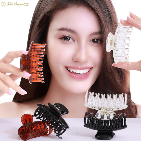 RC ROCHE ORNAMENT 6 Pcs Womens Classic Double Multi Layer Hair Clutcher Clamp, Fine Teeth Jaw Interlocking, Medium