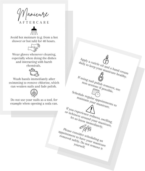 Manicure Aftercare Instruction Cards, 50pk Business Card Size Handout for Nail Care after Manicure or Pedicure
