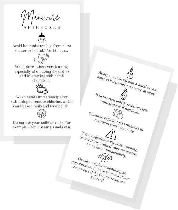 Manicure Aftercare Instruction Cards, 50pk Business Card Size Handout for Nail Care after Manicure or Pedicure