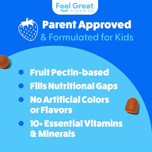 Feel Great Kids Multivitamin Gummies, Citrus & Strawberry Flavored, 45-Day Supply, Chewable Vitamins with Vitamin D