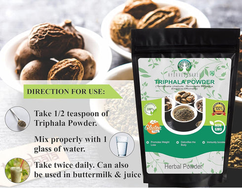 Triphala Powder 100 Gm | Formula of Amla, Haritaki & Bibhitaki | Supports Daily Detoxifying, Cleansing & Rejuvenation | Supports Immune System | Non GMO | Vegan | GMP Certified