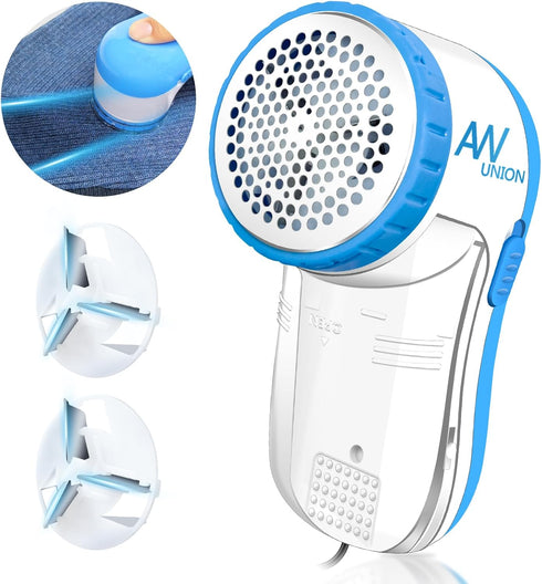 Fabric Shaver Lint Remover, AW union USB Powered Lint Shaver with 70" Cord and 2 Replacement Blades - Blue