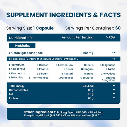 Organics Probiotics Supplement 50 Billion CFU 150mg with Prebiotics | 10X Better Digestion Gut Health and Immunity Support | Non-GMO, Gluten-Free - 60 Vegetarian Capsules