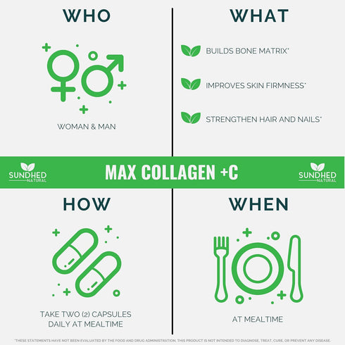 Max Collagen Plus C - 60 Caps, All Natural Collagen Capsules with Biotin & Bioperine for Anti-Aging