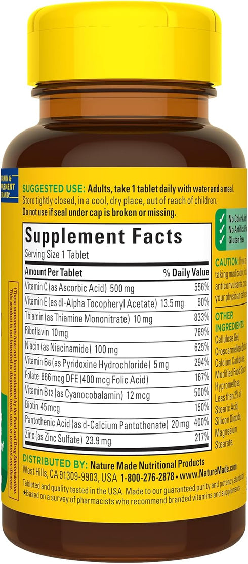 Immune 75 75 Nature Made Stress B Complex with Vitamin C and Zinc, B Complex Vitamins for Women and Men, Support