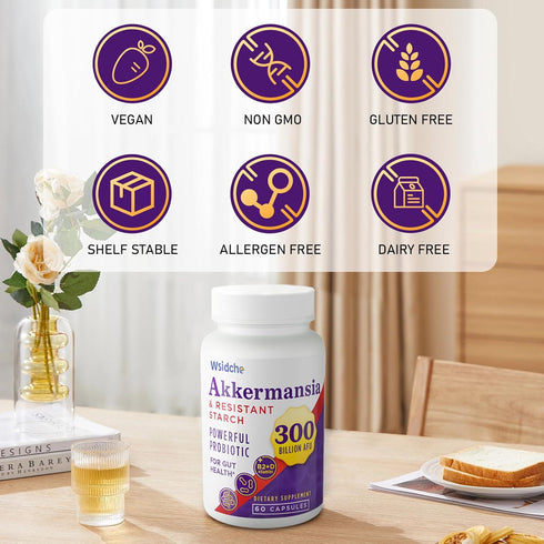 300 Billion AFU Akkermansia Probiotic, GLP-1 Probiotic for Women & Men, Enhances Gut Digestive Lining Function, 60 Caps