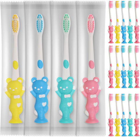 100pcs Toddler Toothbrush Kids Manual Toothbrush, Individually Wrapped for Age 2+, 4 Colors for Boys and Girls