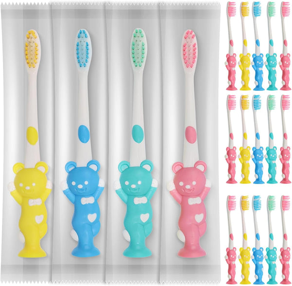 100pcs Toddler Toothbrush Kids Manual Toothbrush, Individually Wrapped for Age 2+, 4 Colors for Boys and Girls