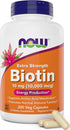 NOW Foods Extra Strength Biotin 10000mcg / 10 mg - 200 Count - Hair, Skin, Nail Supplement for Men and Women