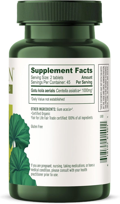 Banyan Botanicals Gotu Kola, Organic Adaptogen & Nootropic Brain Support Supplement, 90 Tablets