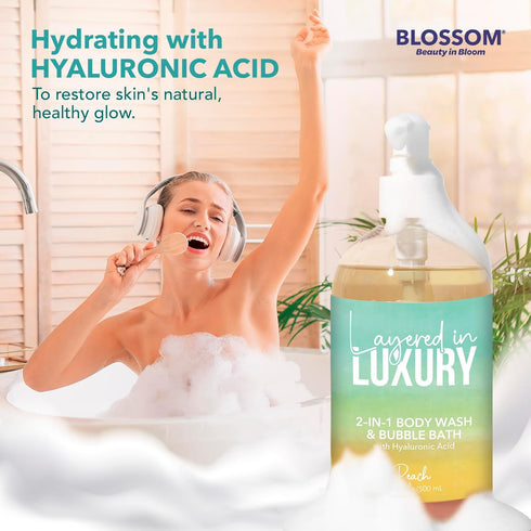 Blossom Layered In Luxury 2-in-1 Scented Body Wash & Bubble Bath - 500ml Liquid Bath Gel for Dry, Sensitive Skin