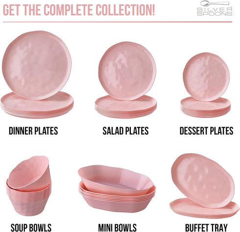 SILVER SPOONS Pink Plastic Appetizer Plates for Party, (10 PC) Heavy Duty Disposable Dinner Set, 9”, Fine China Look Dishes, Great for Baby Showers, Holidays, Weddings and Events, Hammered Design by Silver Spoons