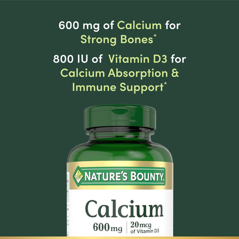 Immune 600mg 800IU D3, 250 Nature's Bounty Calcium Carbonate & Vitamin D, Supports Health & Bone Health, Calcium