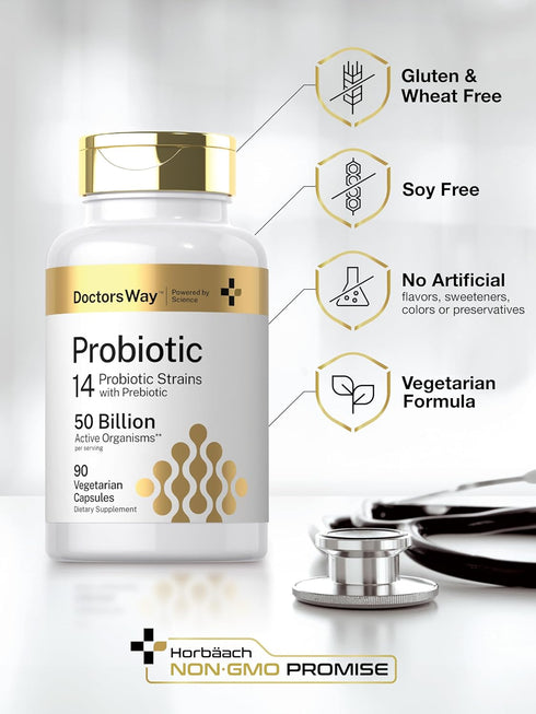 Doctor's Way Probiotic Supplement - 50 Billion Active Organisms - 90 Capsules for Men and Women