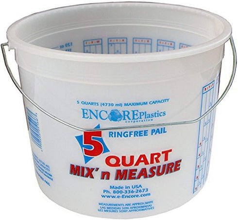 Encore Plastics 5166 Mix 'N Measure Ringfree Plastic Pail, 5-Quart with Wire Handle