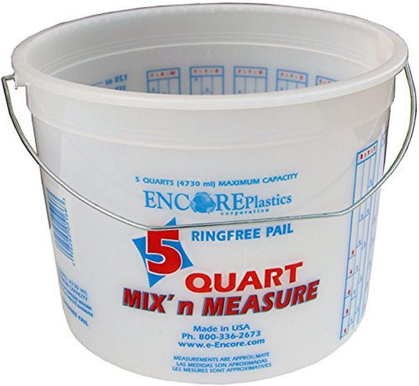 Encore Plastics 5166 Mix 'N Measure Ringfree Plastic Pail, 5-Quart with Wire Handle