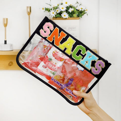 DYSHAYEN Chenille Letter Clear Zipper Pouch, Nylon Clear Cosmetic Bag for Travel, Makeup Bag for Women Girls