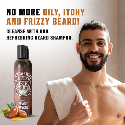 Viking Revolution Beard Wash & Conditioner Set with Argan & Jojoba Oils, Natural Sandalwood Scent, 5oz