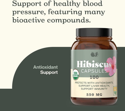 Complete Natural Products Organic Hibiscus Capsules, 100 Count, 550mg, Antioxidant & Herbal